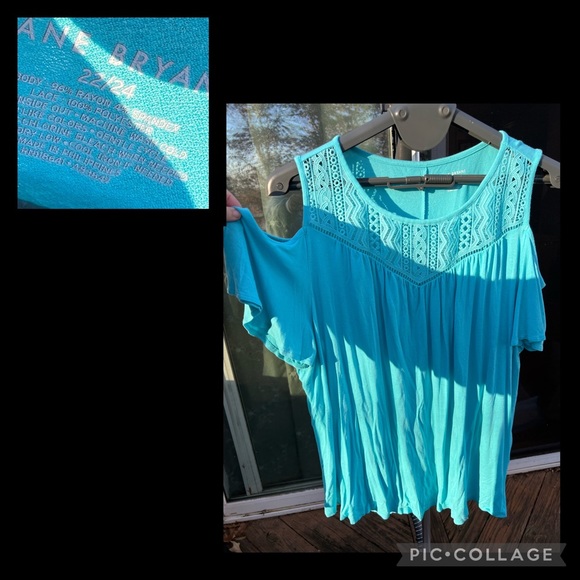 Lane Bryant cold shoulder tshirt aqua - Picture 2 of 2